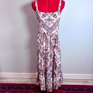 Abel the Label Women’s Floral Tie Back Elastic Waist Ruffle Maxi Dress Size M